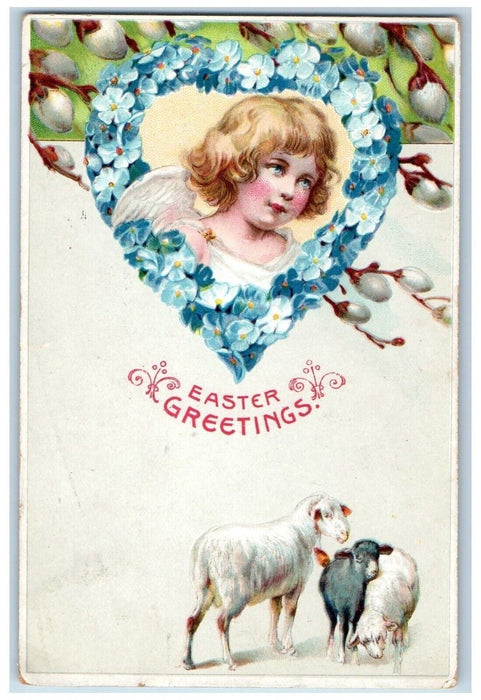 1911 Easter Greetings Angel Heart Pansies Lamb Cleveland Ohio OH Posted Postcard