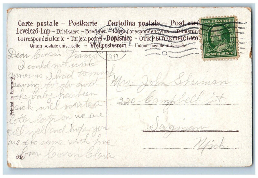 1911 Easter Greetings Angel Playing Harp Hatched Egg Embossed Antique Postcard