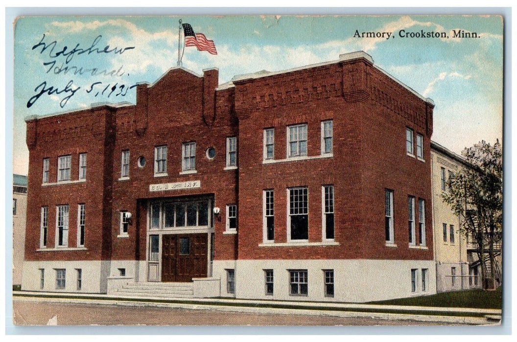 1935 Armory Exterior Building Street Road Crookston Minnesota Vintage Postcard