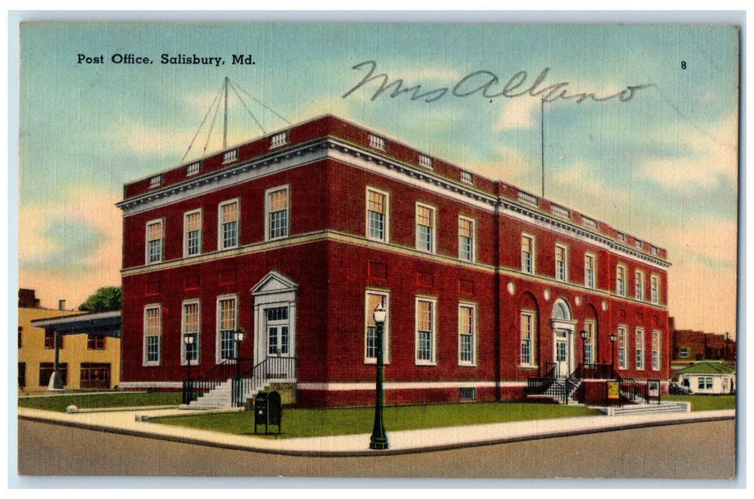 c1940's Entrance to Post Office Salisbury Maryland MD Vintage Posted Postcard