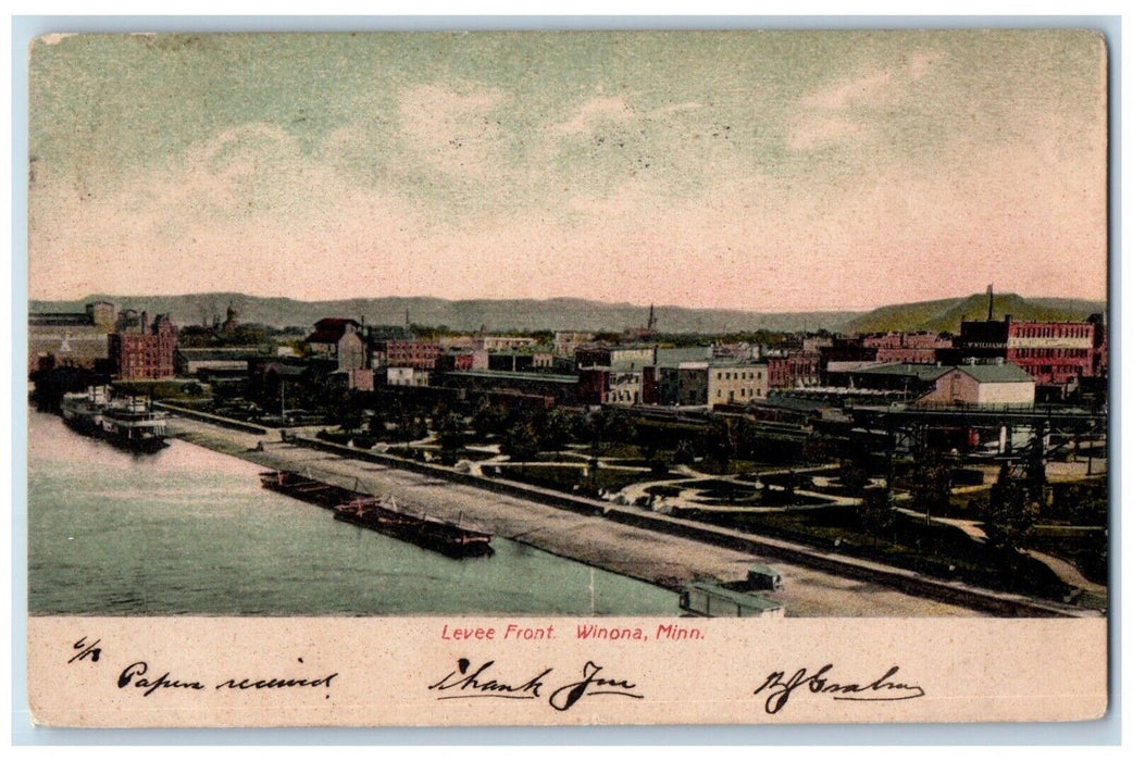 1905 Levee Front Shipyard Steamer Winona Minnesota MN Vintage Antique Postcard