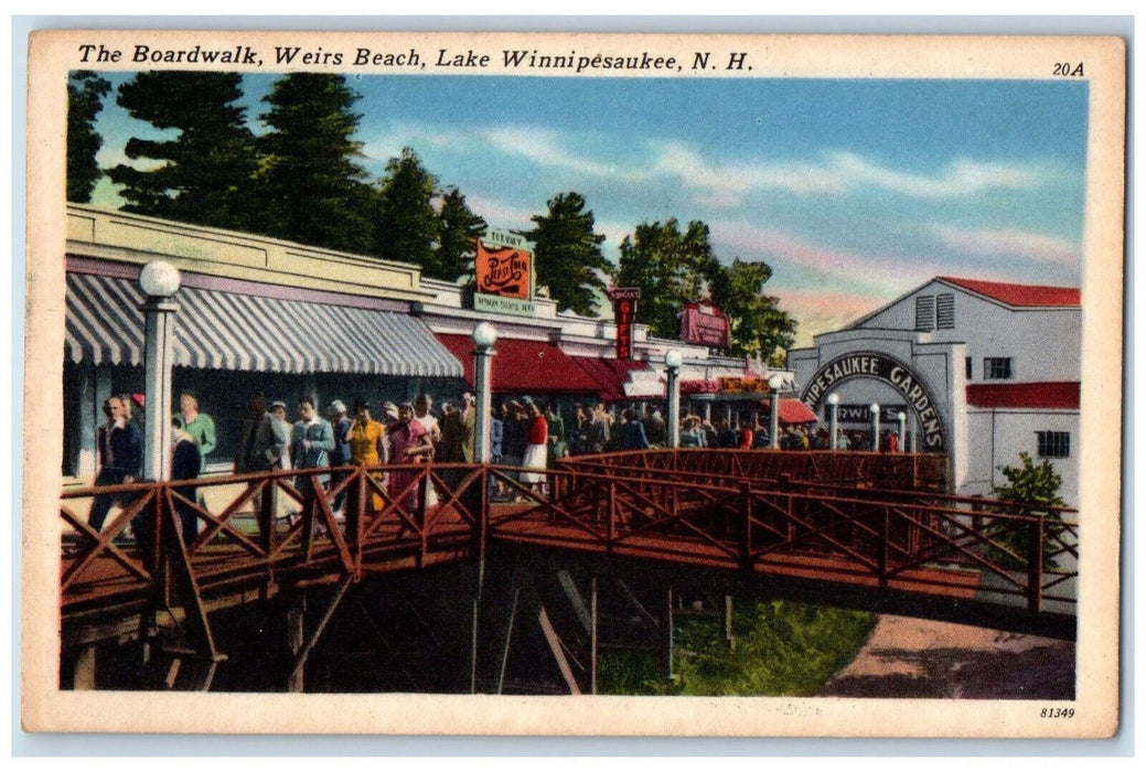1961 The Boardwalk Weirs Beach Lake Winnipesaukee New Hampshire NH Postcard