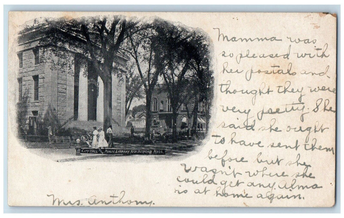 c1905 City Hall Public Library Exterior Road New Bedford Massachusetts Postcard