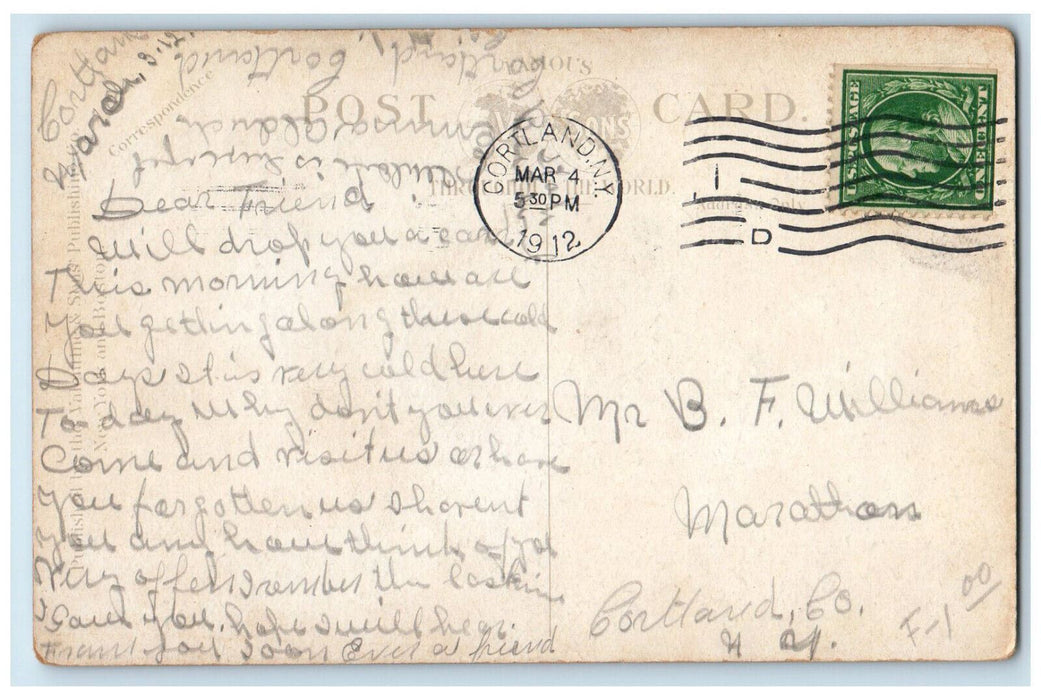 1912 Horse Carriage Main Street Looking North Cortland New York NY Postcard