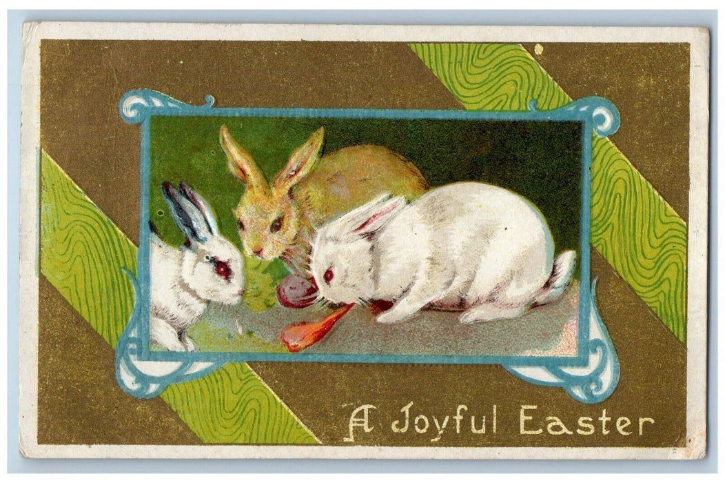 c1910's Easter Bunny Rabbit Egg Carrots Embossed Unposted Antique Postcard