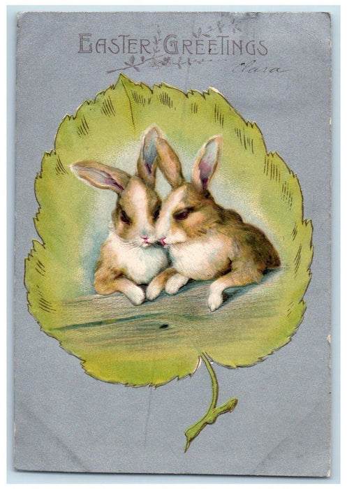 1906 Easter Greetings Bunny Rabbit Leaf Embossed Posted Antique Nash Postcard