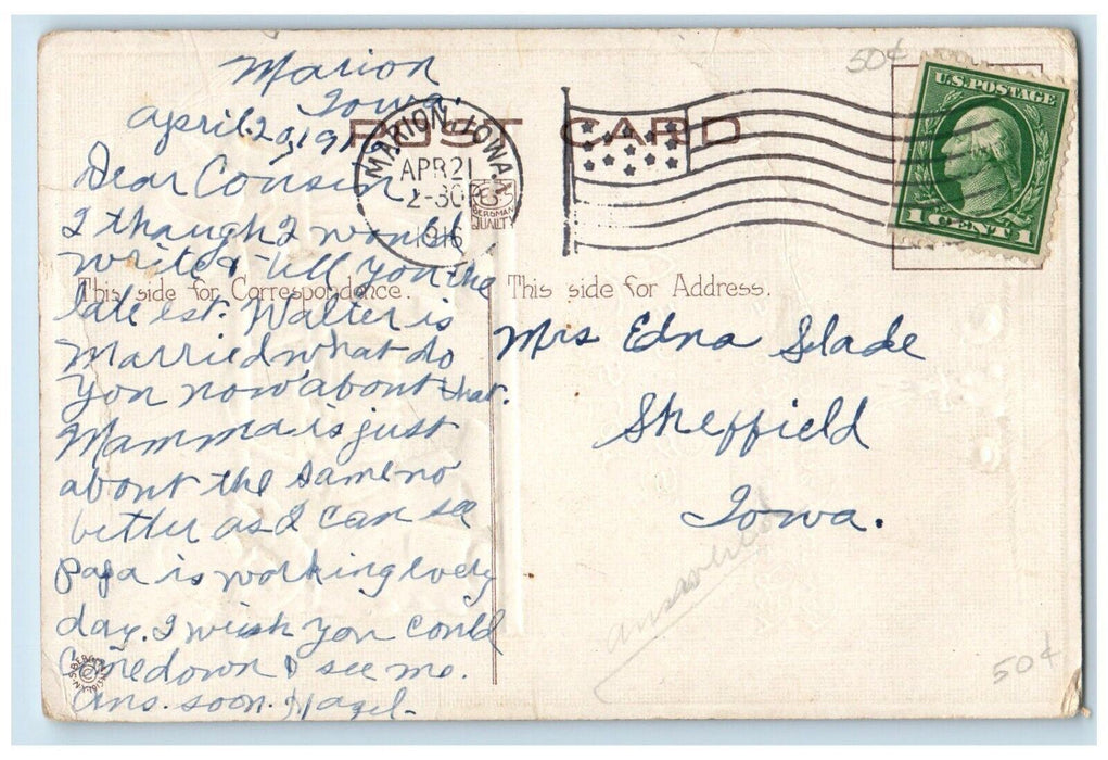 1916 Easter Vishings Dutch Boy Girl Carrying Basket Eggs Marion Iowa IA Postcard