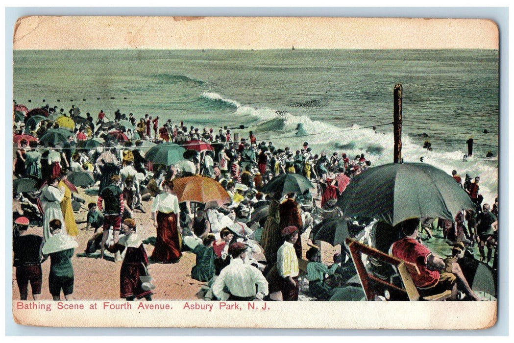 1909 Bathing Scene at Fourth Avenue Asbury Park New Jersey NJ Postcard