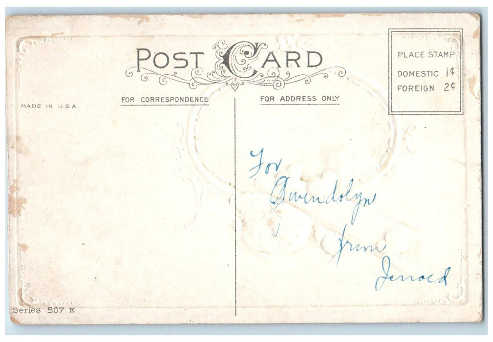 c1910's Easter Wishes Chicken Hen Wood Bridge House Flowers Embossed Postcard
