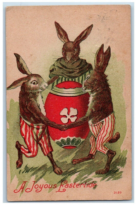 c1910's Easter Anthropomorphic Bunny Rabbit Egg Alexandria NY Antique Postcard