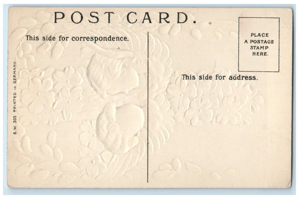 c1910's Easter Holly Cross Angel White Flowers Embossed Antique Postcard