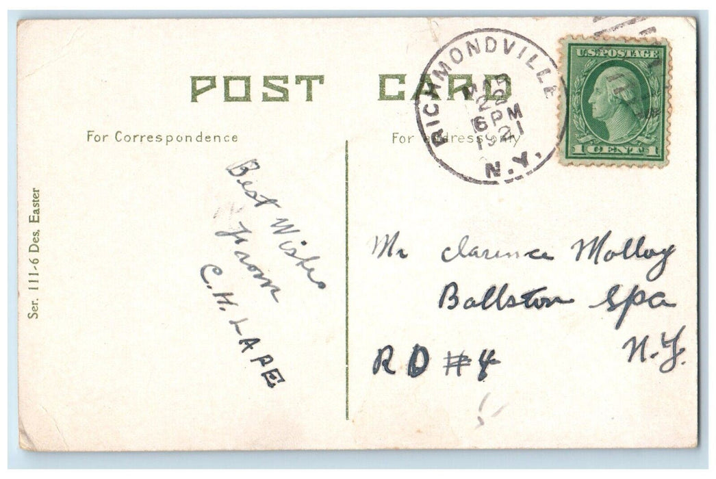 1921 Easter Greeting Lamb River Richmondville New York NY Embossed Postcard