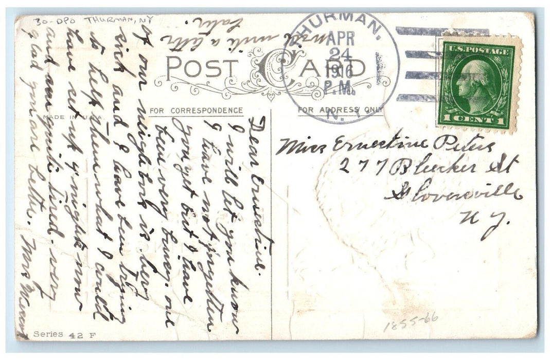 1916 Easter Greetings Hatched Egg Chick Pansies Flowers DPO Thurman NY Postcard