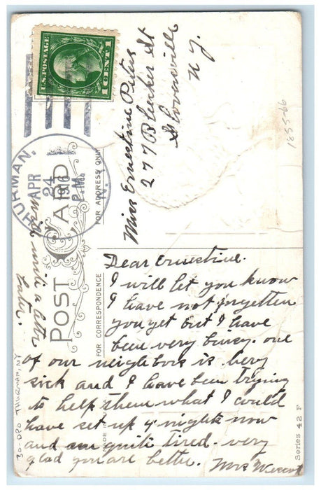 1916 Easter Greetings Hatched Egg Chick Pansies Flowers DPO Thurman NY Postcard