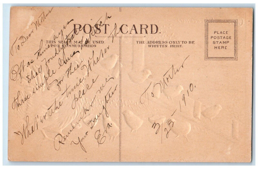 c1910's Easter Greetings Chicken Hen Hatched Egg Chicks Embossed Posted Postcard