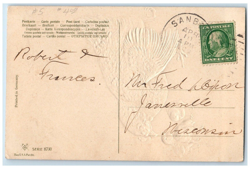 1909 Easter Greetings Chicken Hen Chicks Embossed Posted Antique Postcard