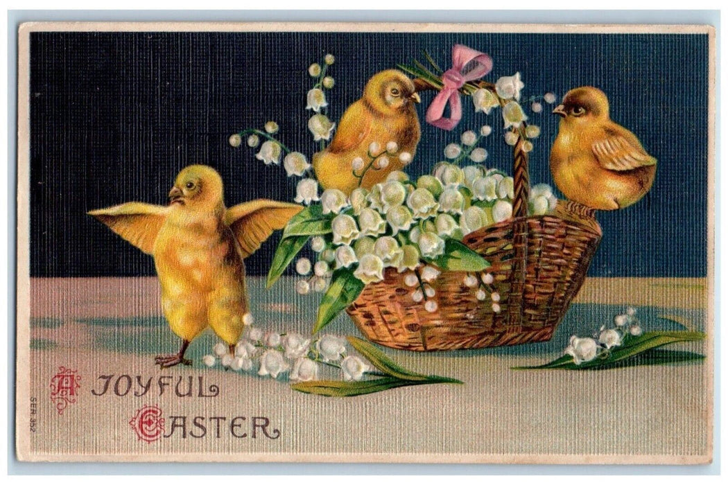 1910 Easter Chicks Basket Of Flowers Embossed Posted Antique Postcard