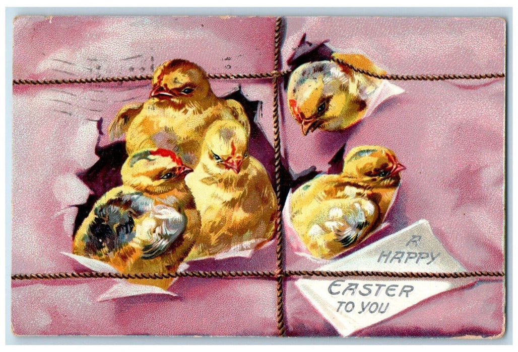 1909 Happy Easter Chicks Letter Tuck's Manitowoc Wisconsin WI Antique Postcard