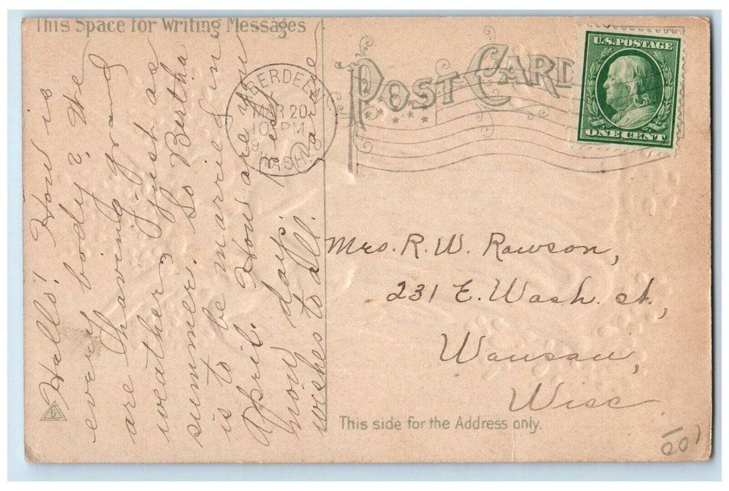 1910 Easter Greetings Holly Cross Angels Pansies Flowers Embossed Postcard