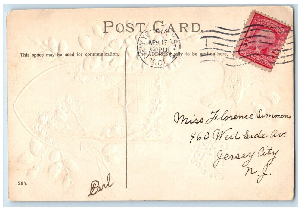 c1910's Easter Greetings Chicken Hen Chicks Flowers Embossed Antique Postcard