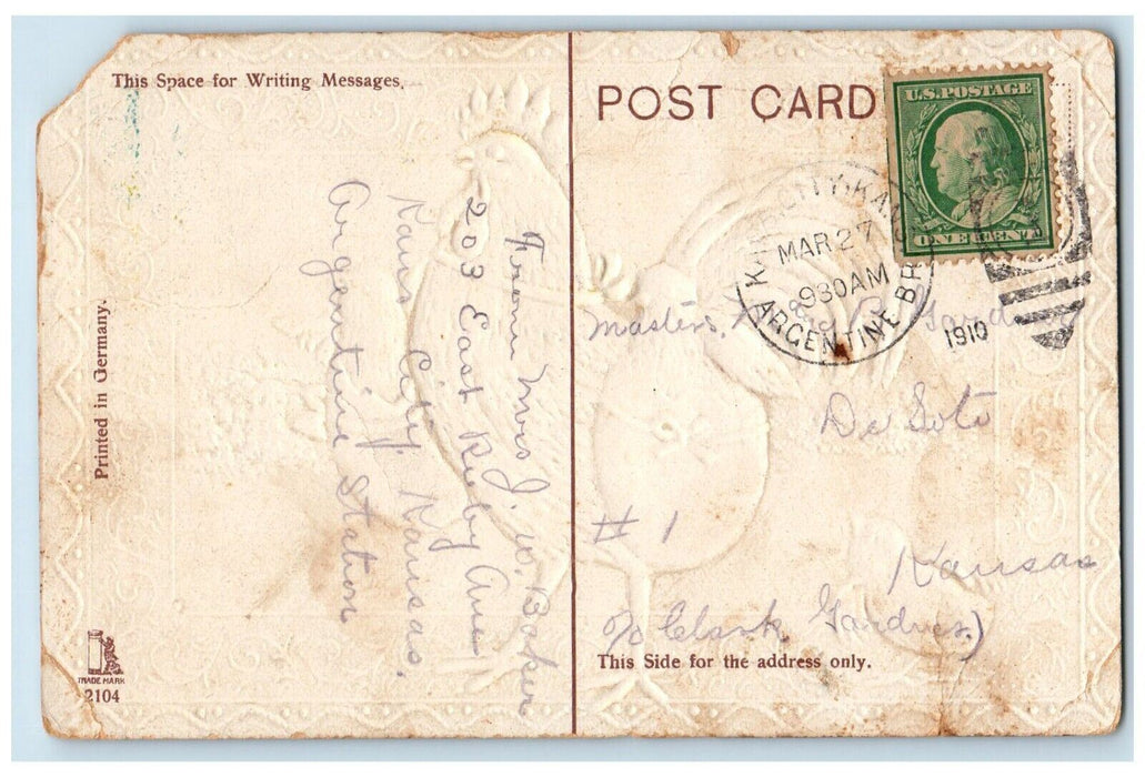 c1910's Easter Greetings Rooster Hatched Eggs Embossed Posted Antique Postcard