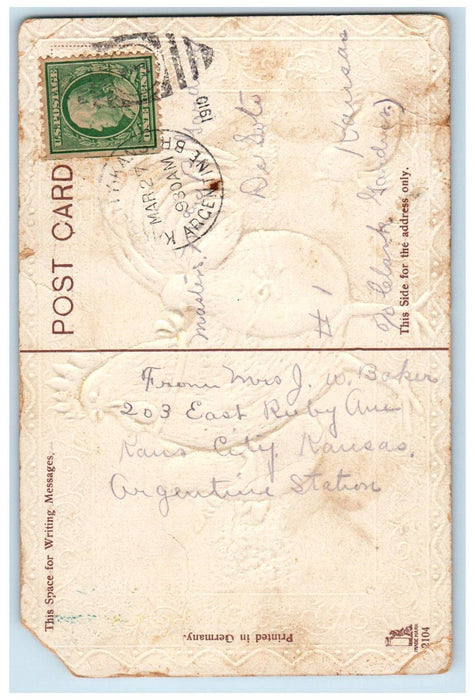 c1910's Easter Greetings Rooster Hatched Eggs Embossed Posted Antique Postcard