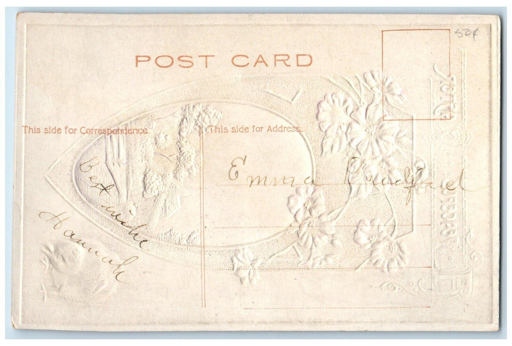 c1910's Easter Egg Chick Flowers Airbrushed Embossed Posted Antique Postcard