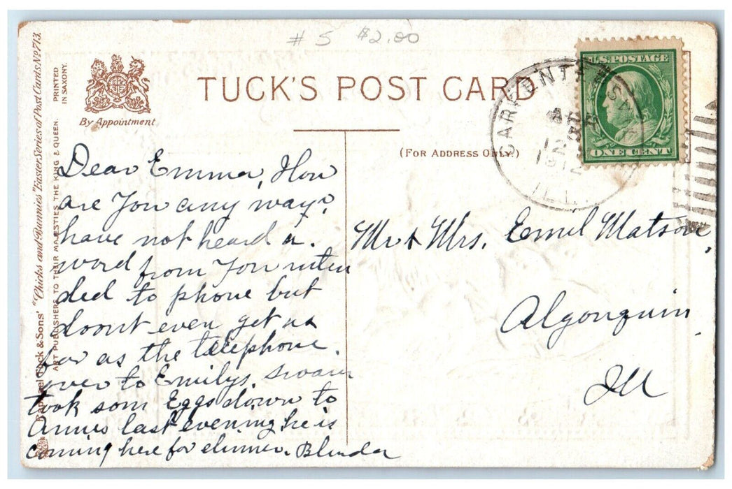 1912 Easter Greeting Chicken Hen Chicks Hatched Eggs Flowers Tuck's Postcard