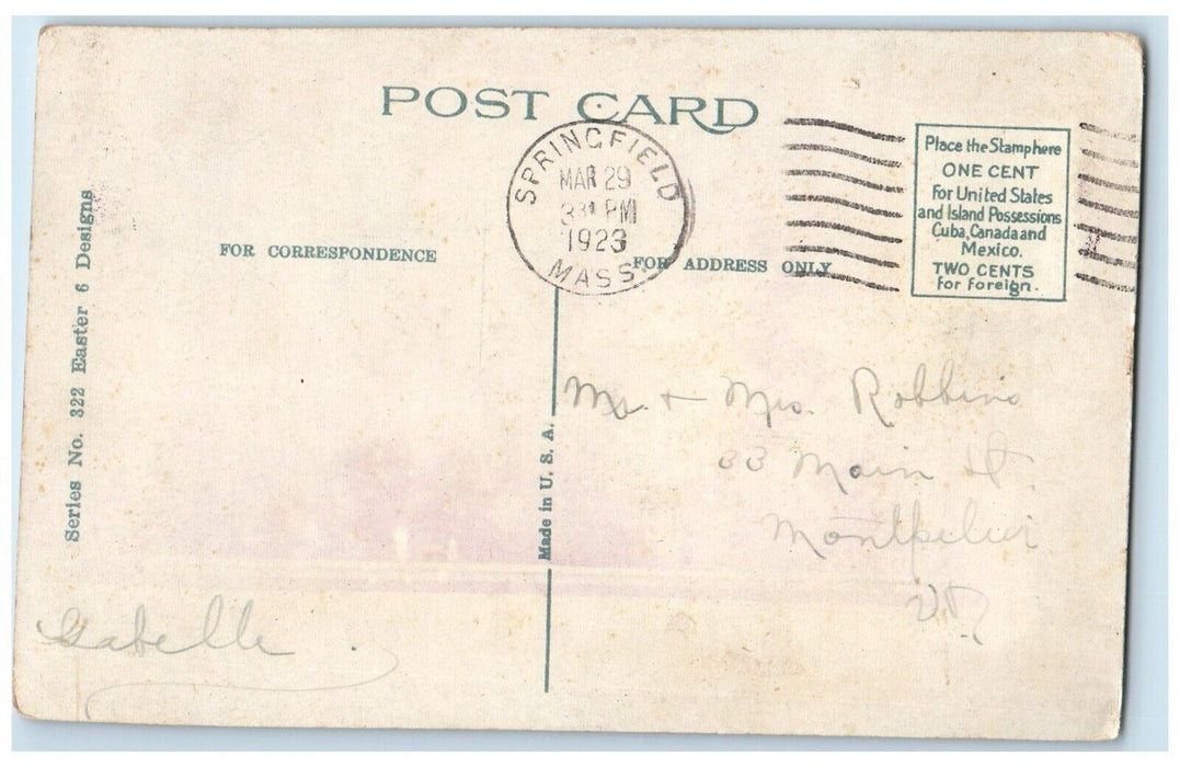 1923 Easter Cars Church Clock Tower Springfield Massachusetts MA Postcard