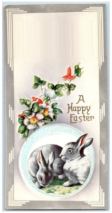 c1910's Easter Bunny Rabbit Flowers Embossed Unposted Antique Postcard