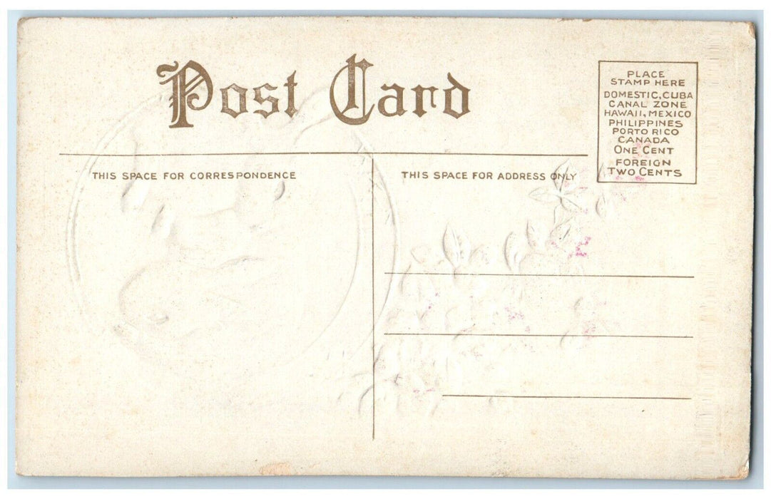 c1910's Easter Bunny Rabbit Flowers Embossed Unposted Antique Postcard