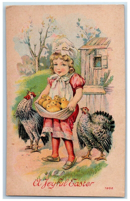 c1910's Easter Girl Chicken Chicks House Unposted Antique Postcard