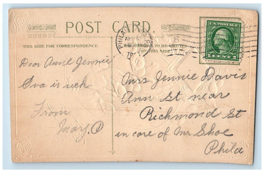 1914 Easter Bunny Rabbit Chicks John Winsch Artist Signed Embossed Postcard