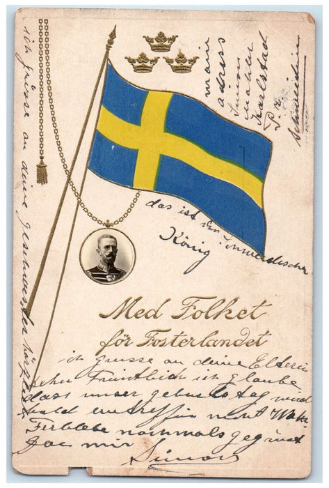 1908 Sweden Flag Med Folket Royalty for the Fatherland RPPC Photo Addon Postcard