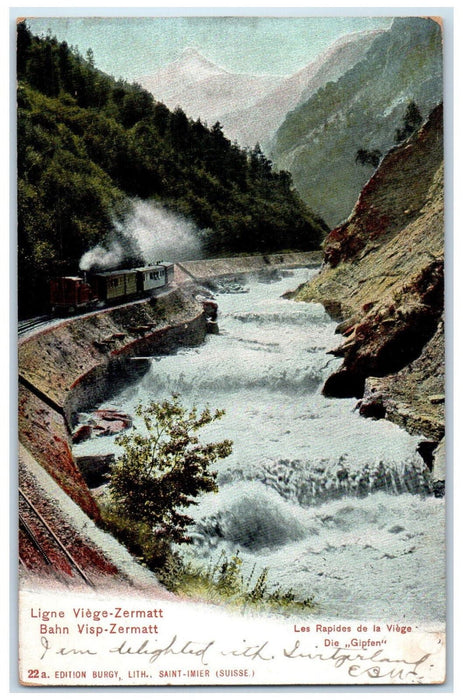 1905 Railroad Train Locomotive Viege Zermatt Switzerland Postcard