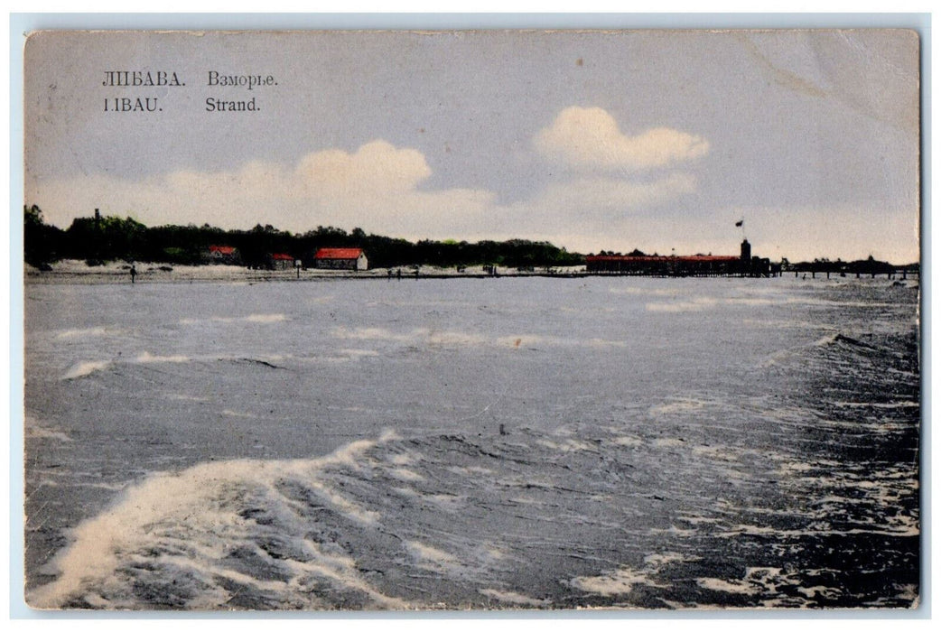 c1910 Sea Waves Strand Libau Liepāja Latvia Russia to USA Posted Postcard