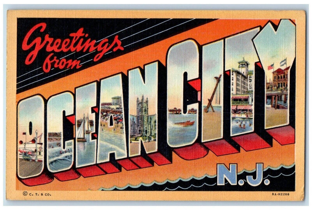 1948 Greetings From Ocean City New Jersey Large Letters Vintage Antique Postcard