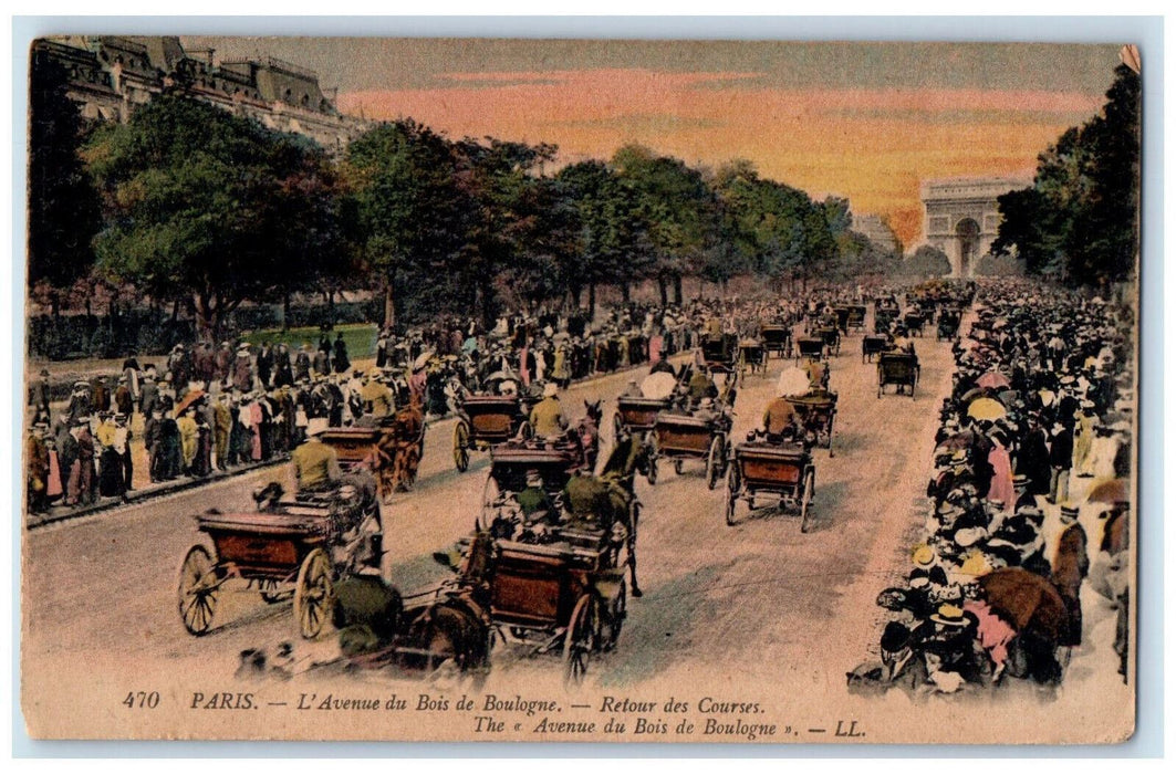 1915 Avenue Du Bois Boulogne Return Of The Races Paris France Postcard