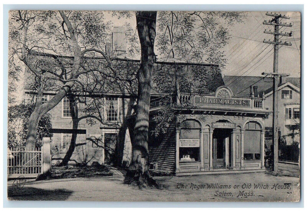 1908 Roger Williams Pharmacists Old Witch House Salem Massachusetts MA Postcard