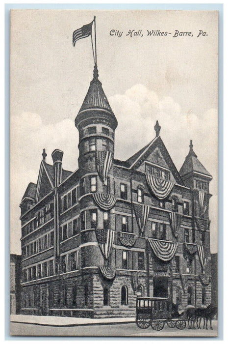 1910 City Hall Horse Carriage Street Exterior Wilkes Barre Pennsylvania Postcard