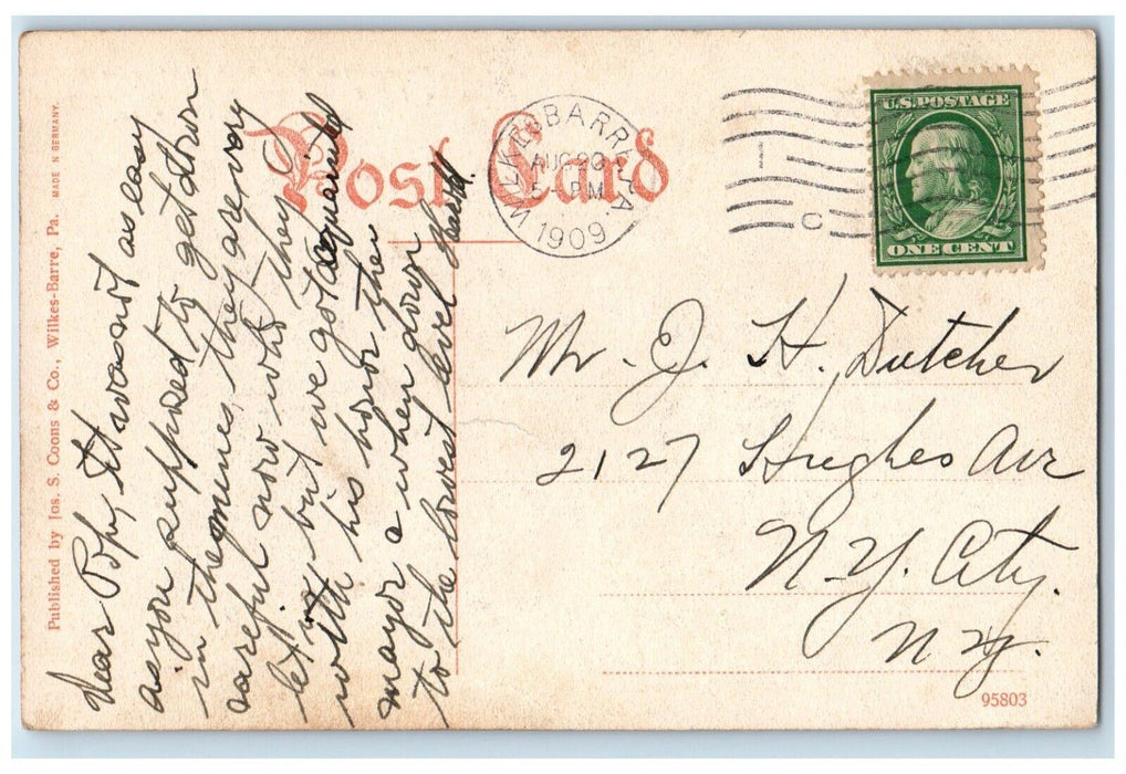 1909 Monument River Bank Marking Location Fort Durkee Wilkes Barre PA Postcard