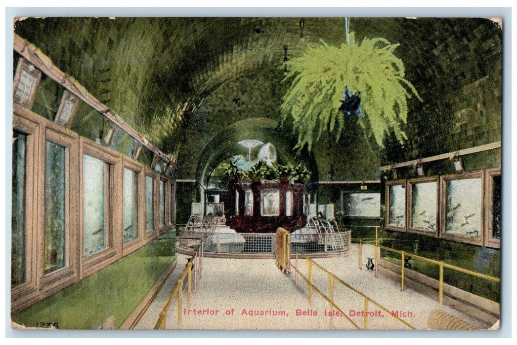 1910 Interior Aquarium Belle Isle Fish Amusement Park Detroit Michigan Postcard