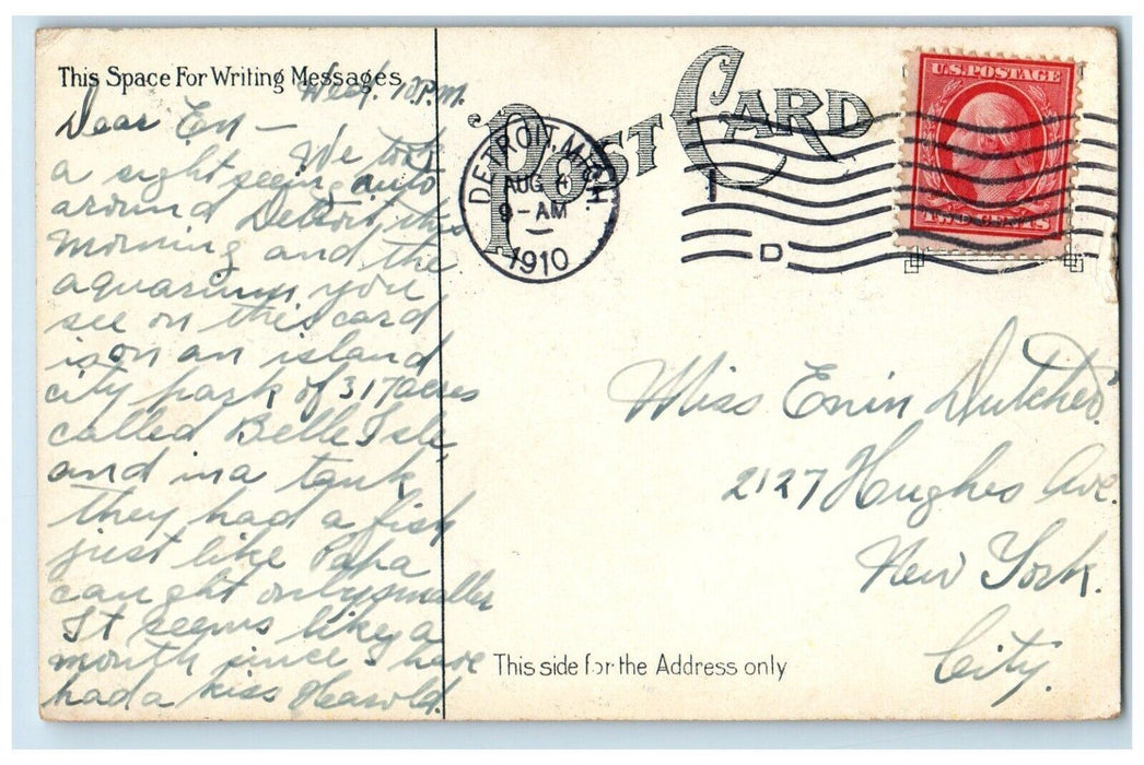 1910 Interior Aquarium Belle Isle Fish Amusement Park Detroit Michigan Postcard