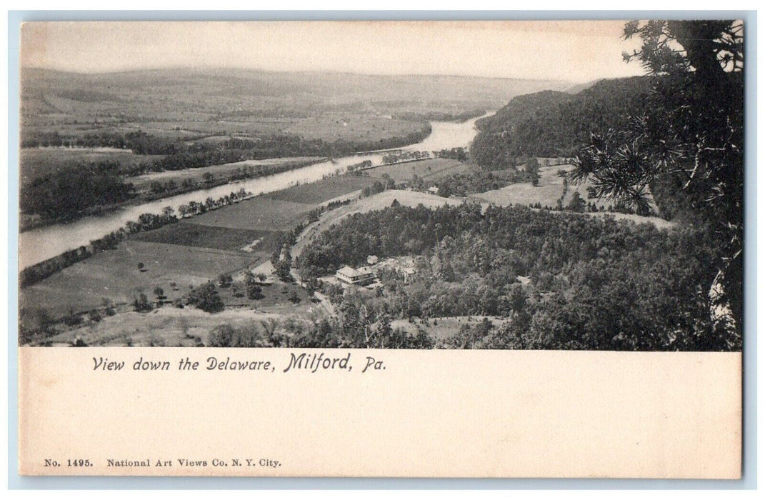 c1905 View Down Delaware Milford Pennsylvania Vintage Antique Art Views Postcard