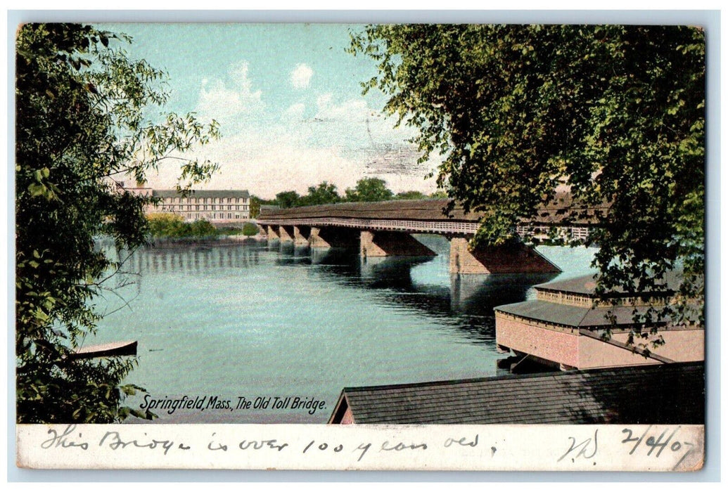 1907 Old Toll Bridge River Springfield Massachusetts MA Vintage Antique Postcard