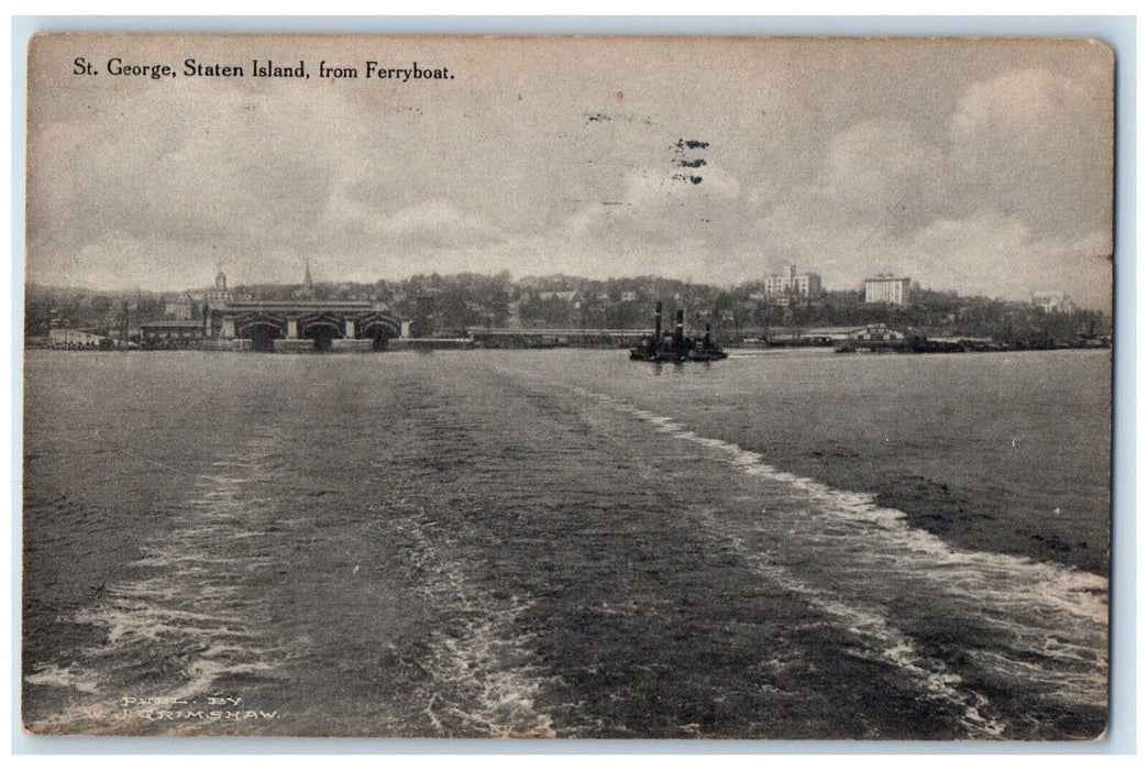 1913 St. George, Staten Island from Ferryboat New York City NY Postcard