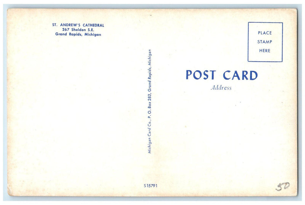 c1950's St. Andrew's Cathedral Sheldon S.E. Grand Rapids MI Vintage Postcard