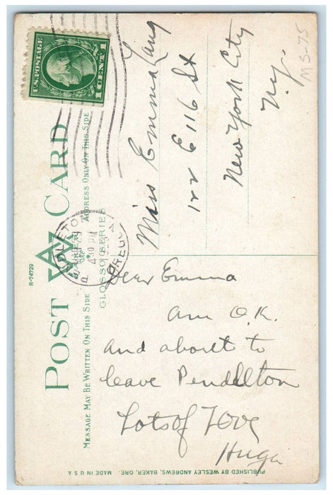 1923 US Flag Entrance to Hotel Pendleton Pendleton Oregon OR Vintage Postcard