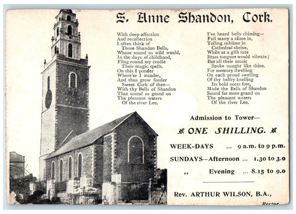 c1905 S. Anne Shandon Cork Ireland Unposted Antique Advertisement Postcard