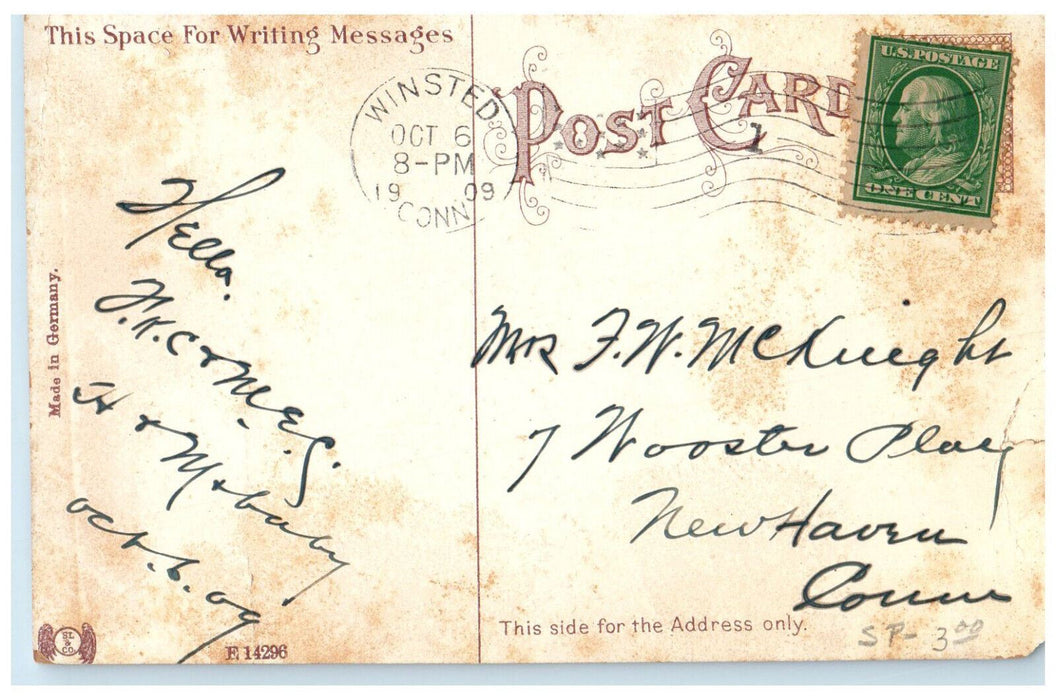 1909 Horse Carriage Scene at Main Street Winsted Connecticut CT Postcard
